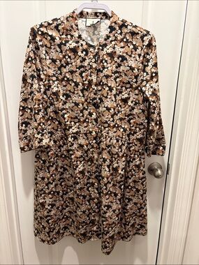 Tuckernuck Black Floral Long-Sleeve Button Dress with Brown and Cream Bloom